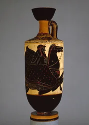 Attische schwarzfigurige Lekythos, die Poseidon darstellt, 6.-5. Jahrhundert v. Chr.